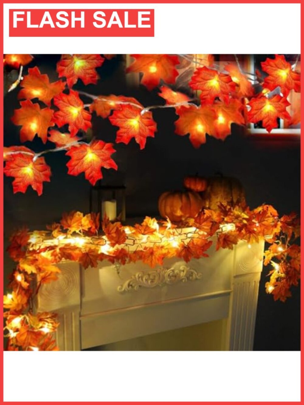 2 Pack Fall Garland Lights 20Ft 40 LED Enlarged Maple Leaves Waterproof Battery